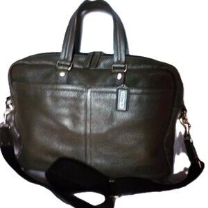 COACH Camden F70354 Gray Pebbled Leather Commuter Business Brief Case Laptop Bag